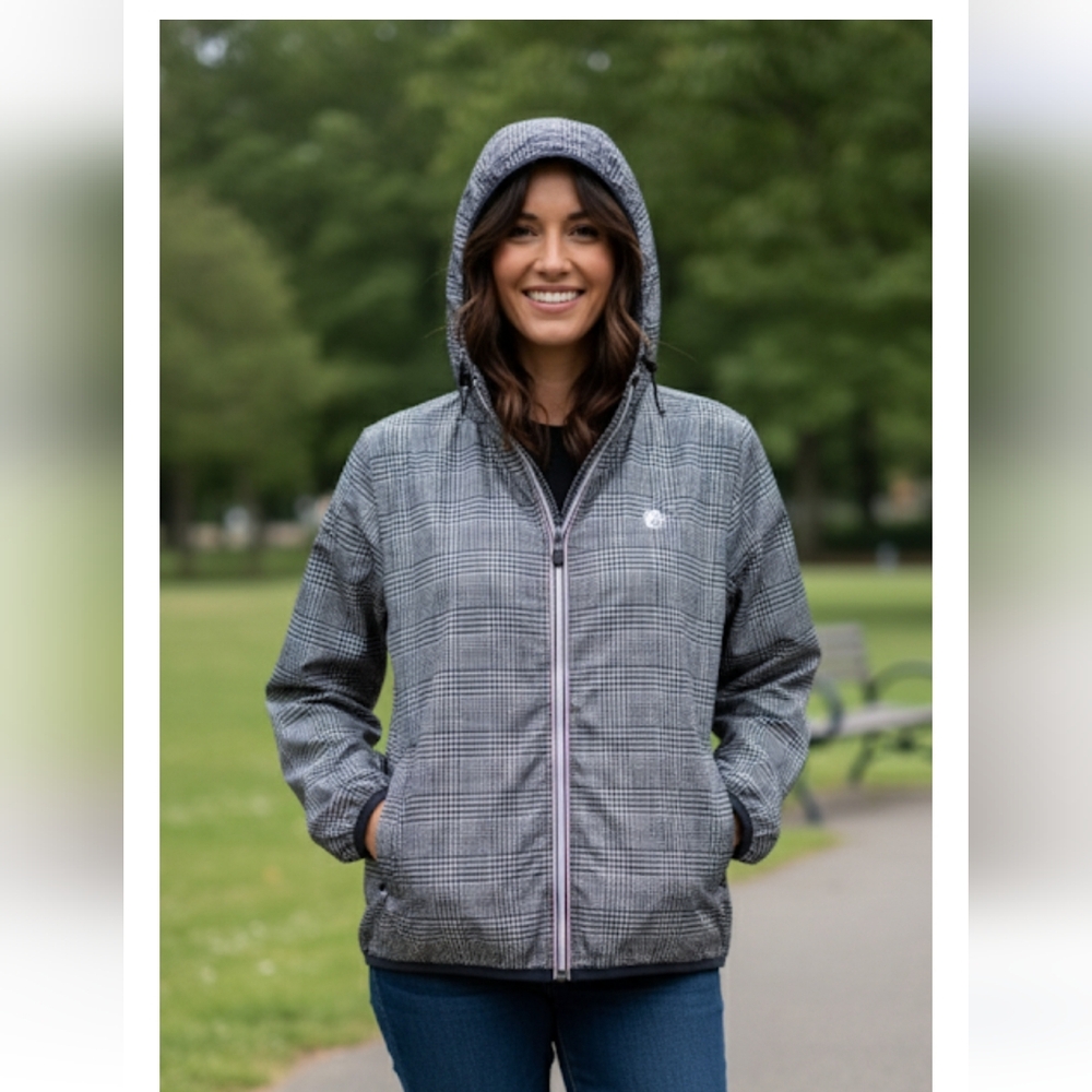 Windbreaker Gray Plaid Hooded